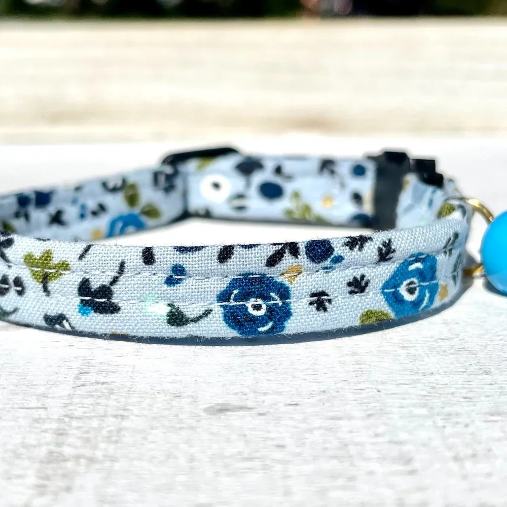 Cosmic Sea Handmade Cat Collar Blue and Metallic Gold
